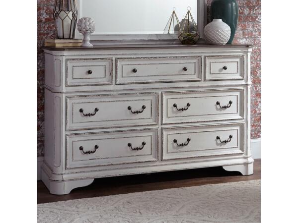 Magnolia Manor 7 Drawer Dresser Dressers Antique White & Weathered Bark
