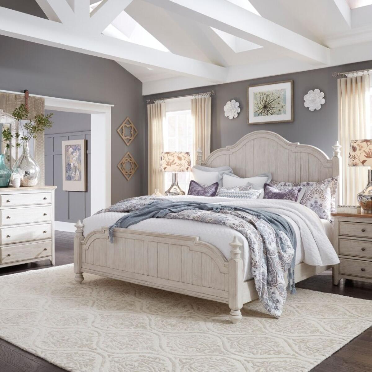 62501b8d199eda9bbf6279d1818108b9 Farmhouse Reimagined Queen Poster Bed, Dresser & Mirror, Night Stand - Image 1