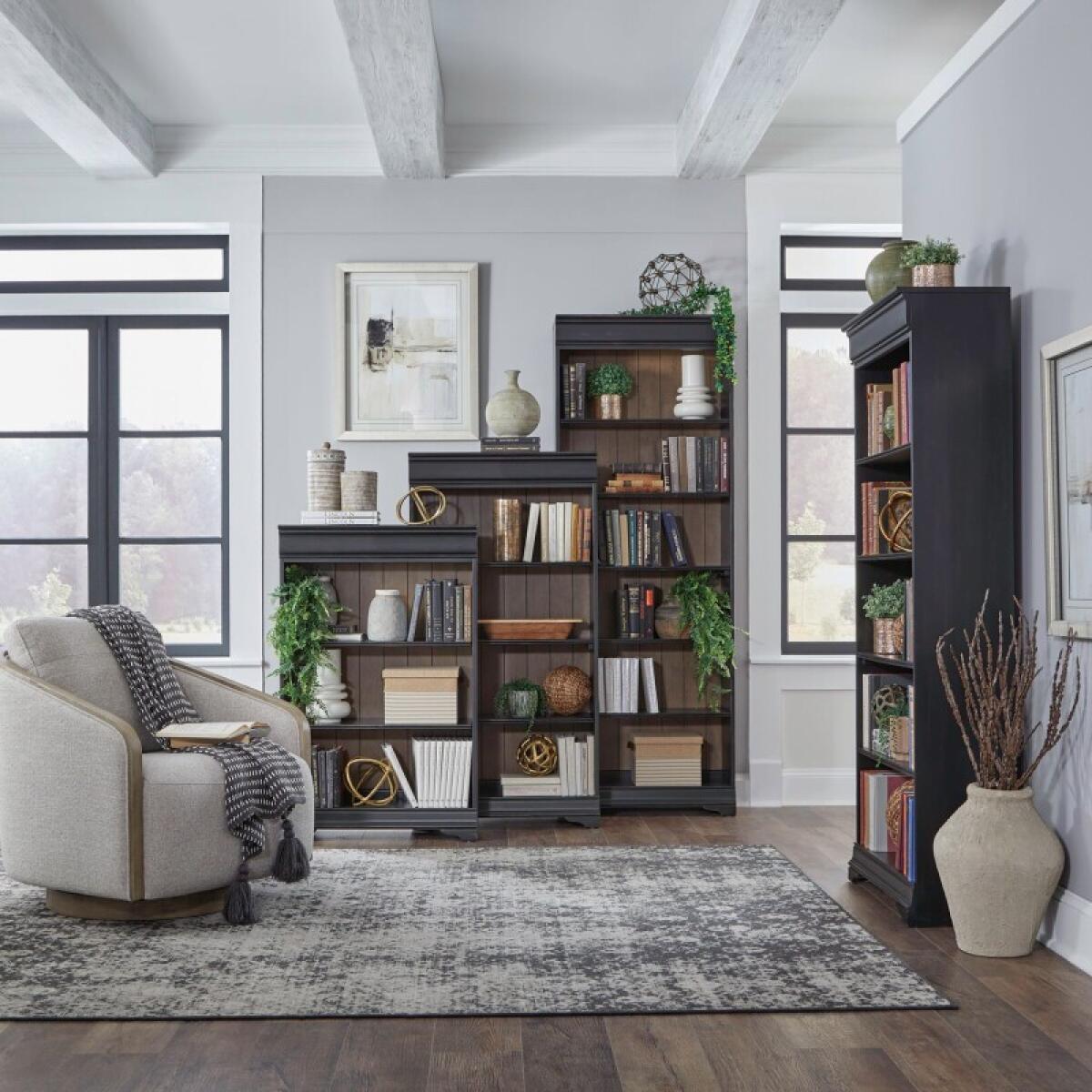 Meritage Stepped Bookcase Wall Bookcases Aged Charcoal w/ Rub Thru & Caramel 2 Meritage Stepped Bookcase Wall Bookcases Aged Charcoal w/ Rub Thru & Caramel 2
