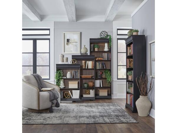 Meritage Stepped Bookcase Wall Bookcases Aged Charcoal w/ Rub Thru & Caramel
