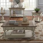 Morgan Creek 3 Piece Set (1-Cocktail 2-End Tables) Table Sets Antique White w/ Wirebrushed Tobacco Accents 7