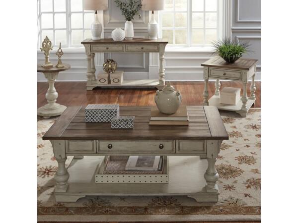 Morgan Creek 3 Piece Set (1-Cocktail 2-End Tables) Table Sets Antique White w/ Wirebrushed Tobacco Accents