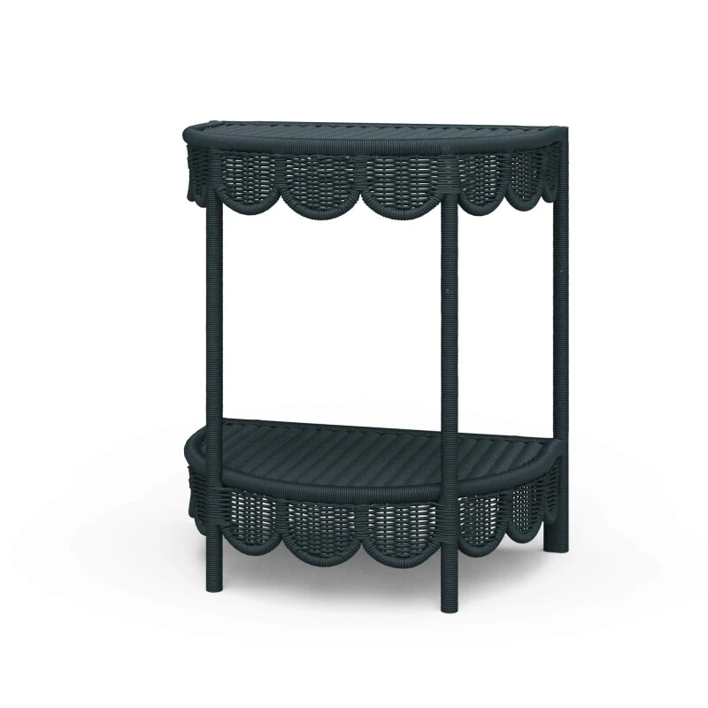 69d57f6b1074055a6827b7e4cf5a8097 Scalloped Half Round Rattan Side Table - Image 1