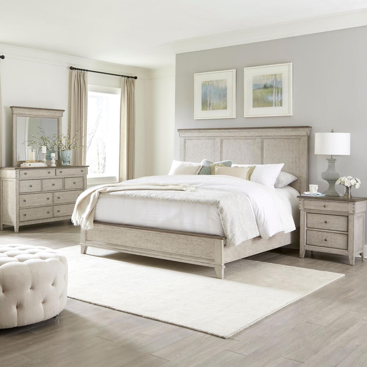 6bb61206c10f7011fac0348a5b196ccb King California Panel Bed, Dresser & Mirror, Night Stand - Image 1