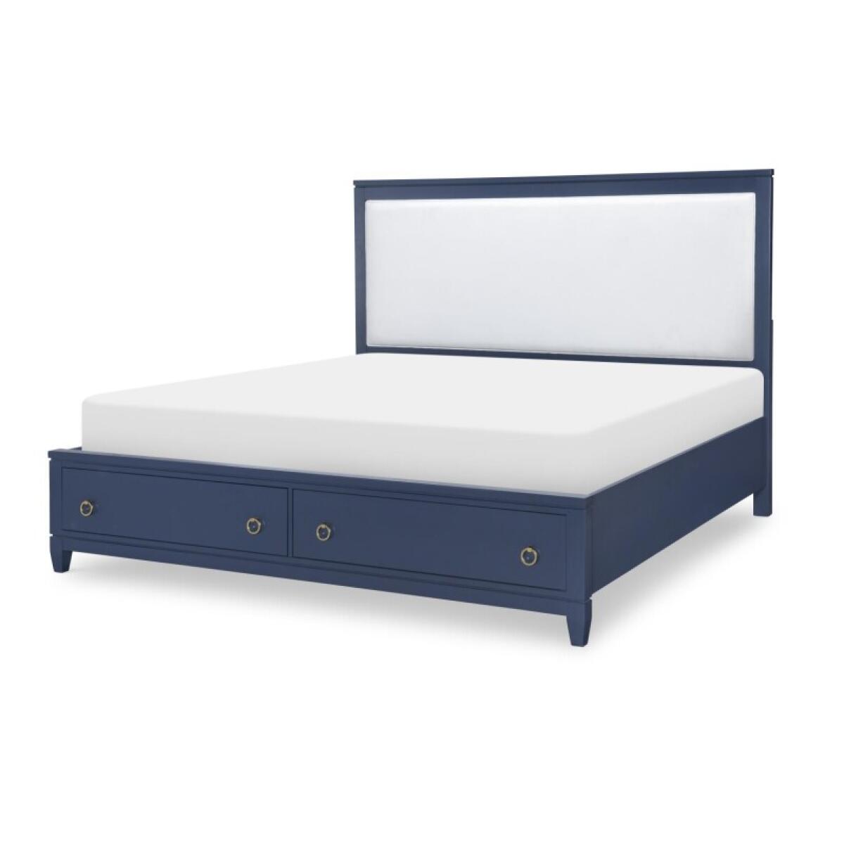 Complete Upholstered Bed W Storage Queen 5/0 Blue Finish Beds Beds 2 Complete Upholstered Bed W Storage Queen 5/0 Blue Finish Beds Beds 2