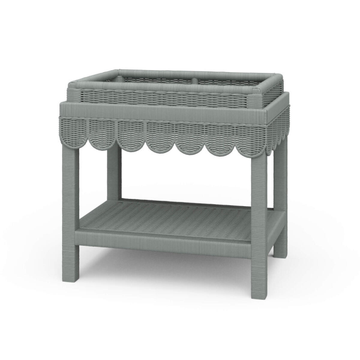 6dbf4f58281bf40eda559c2d61b5e1d5 Scallop Rattan Side Table W/ Tray - Image 1
