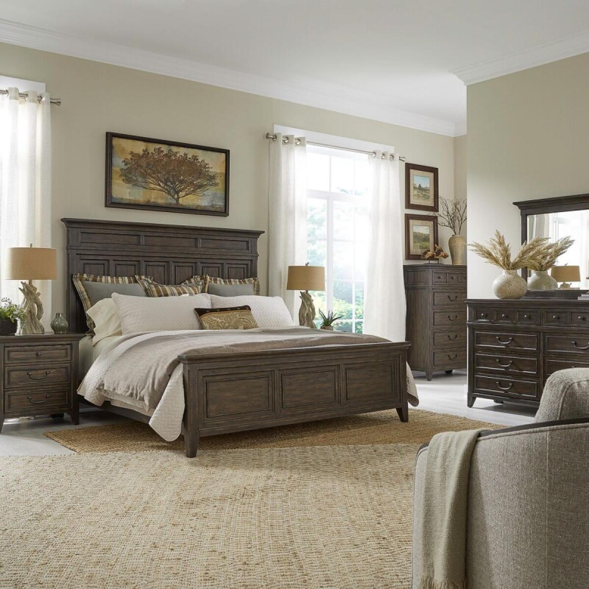 6eee38e25b853b1db78e8ecc8624aef1 Paradise Valley King California Panel Bed, Dresser & Mirror, Chest, Night Stand - Image 1