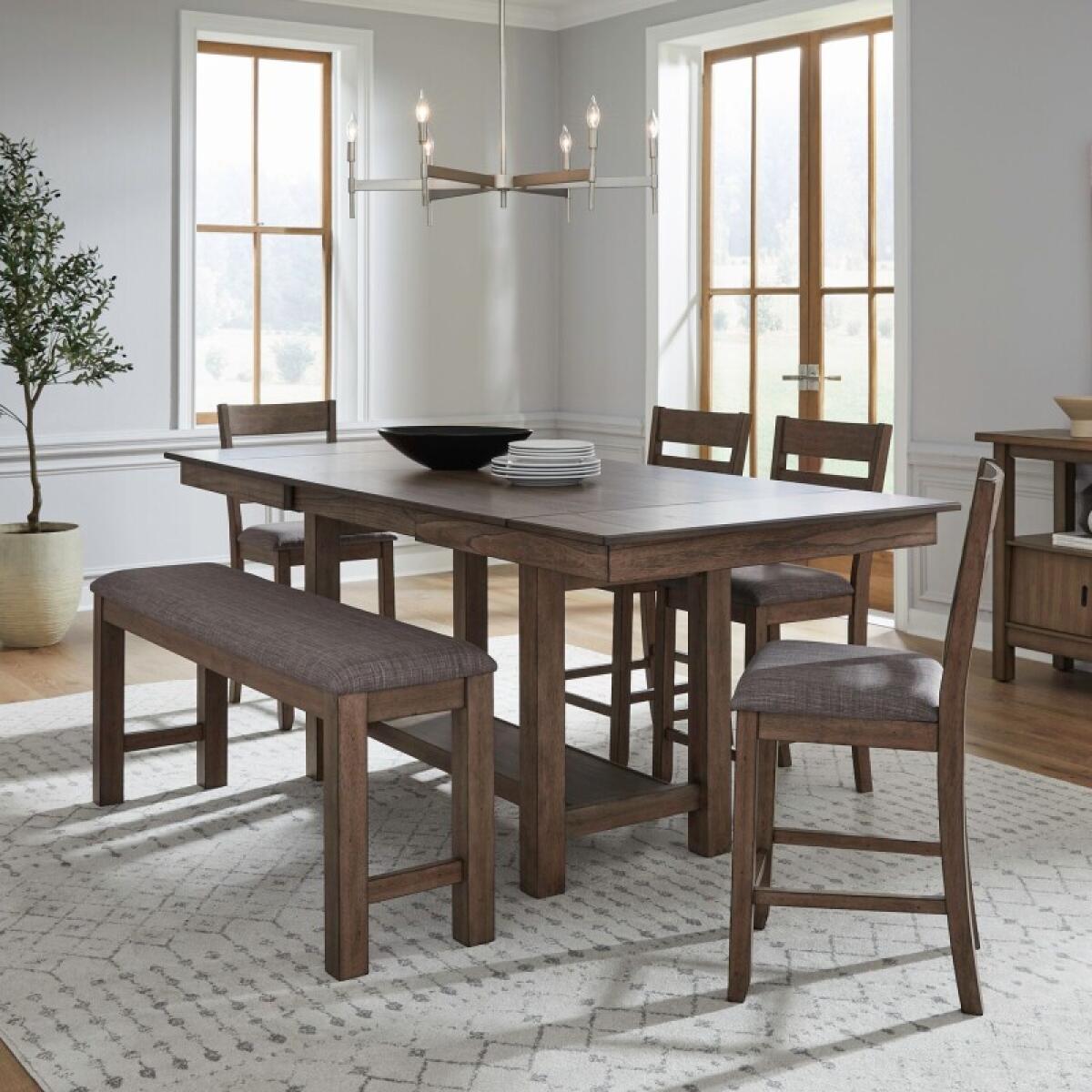 6ff7156b99d29f290b6a7fa8724e8ea9 Opt 6 Piece Gathering Trestle Table - Image 1