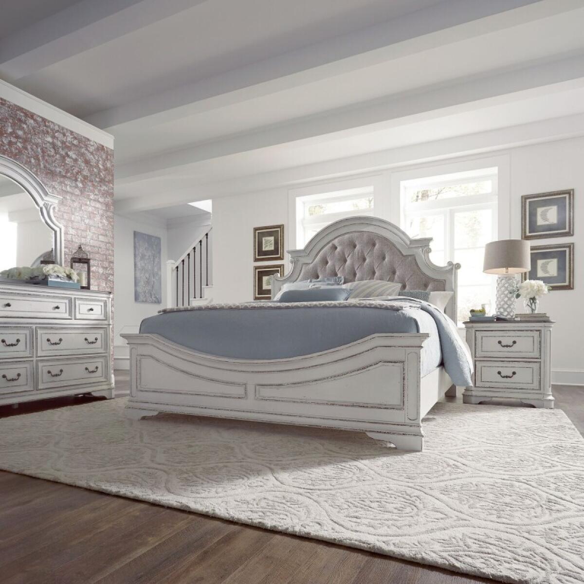 7342c18675873add5ca3ffb1d2d7de42 King Uph Bed, Dresser & Mirror, Night Stand - Image 1