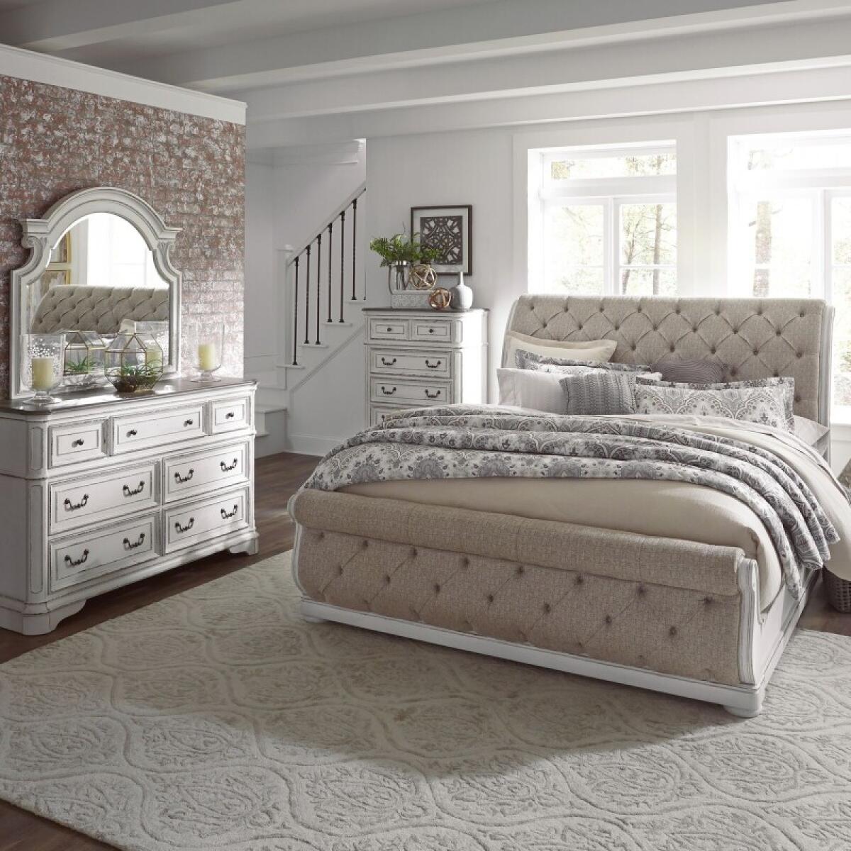 739f5e97a86e0bdbe58eef77ed13f18f King Uph Sleigh Bed, Dresser & Mirror, Chest - Image 1