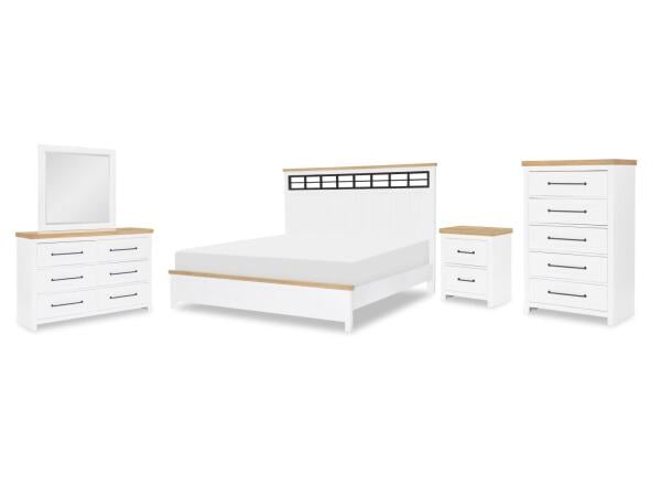 Complete Panel Bed, Queen 5/0, Mirror, Dresser, Nightstand Bedroom Sets Bedroom Sets