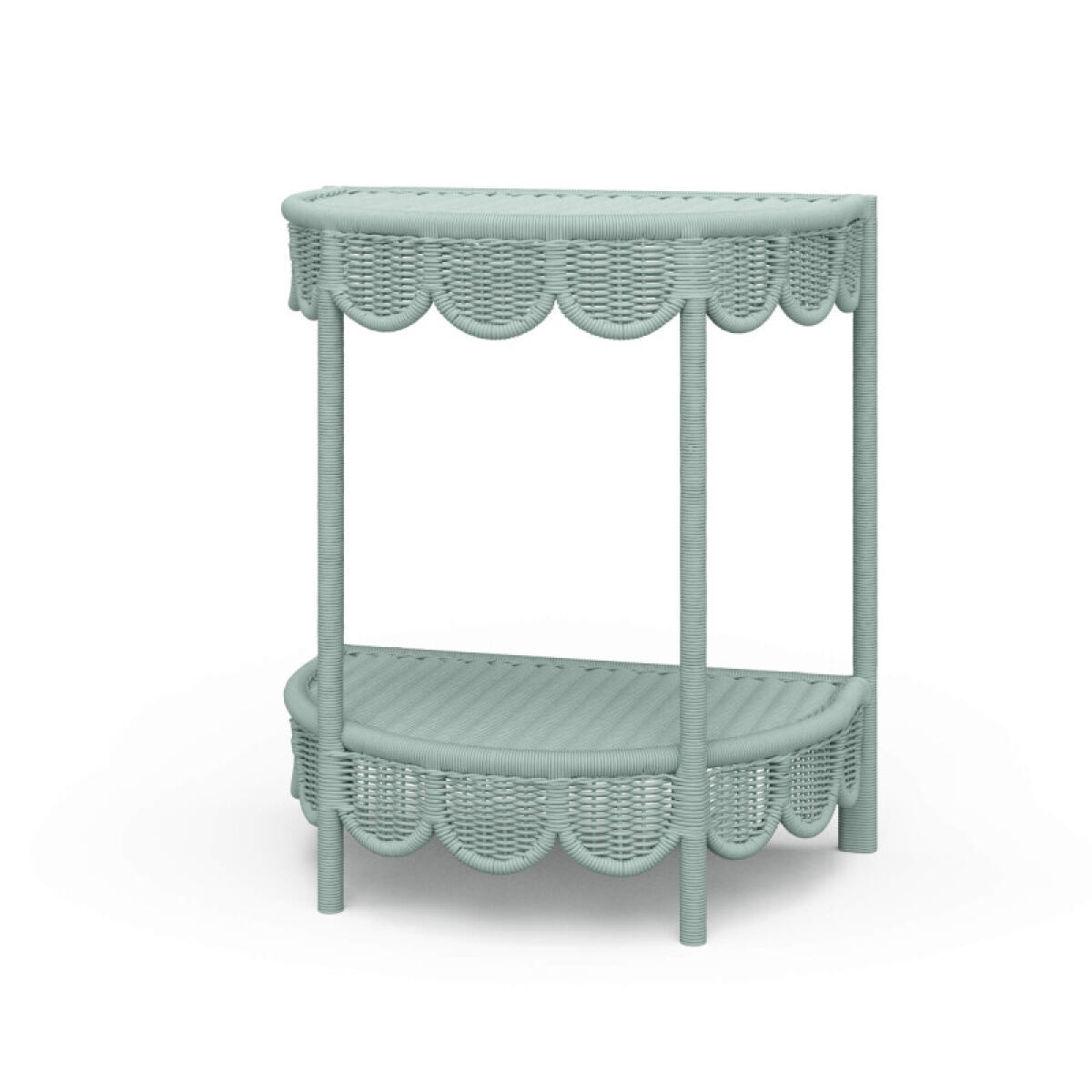 7605bf0ab656a780f024d666dcd7536f Scalloped Half Round Rattan Side Table - Image 1