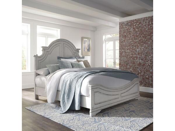 Magnolia Manor California King Panel Bed Beds Antique White & Weathered Bark
