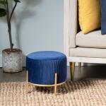 Marley Round Navy Blue Velvet Foot Stool Ottoman - Image 6