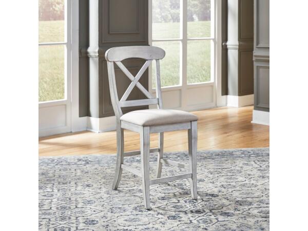 Ocean Isle Uph X Back Counter Chair (RTA) Barstools Antique White w/ Weathered Pine