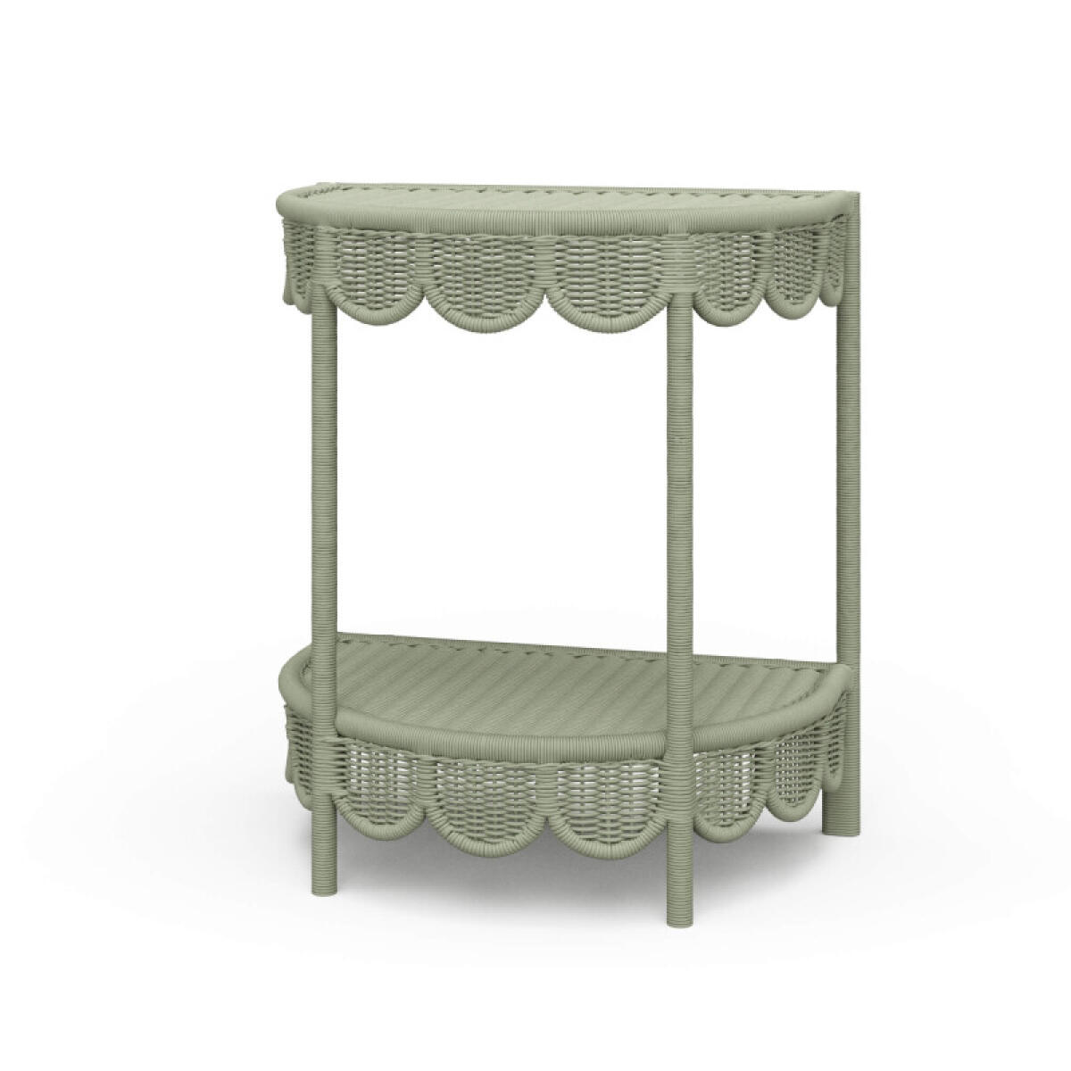 7b8a01ba6b1495d42e0ac3f533de142d Scalloped Half Round Rattan Side Table - Image 1