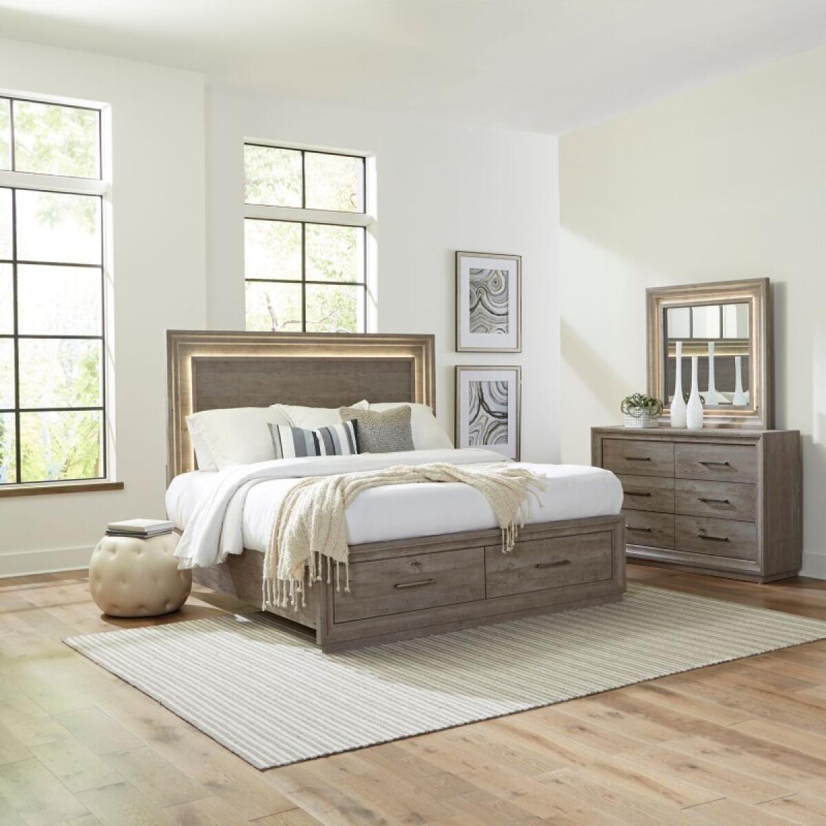 7bb3ed7cab5de65ef3479c41568784d6 Queen Storage Bed, Dresser & Mirror - Image 1