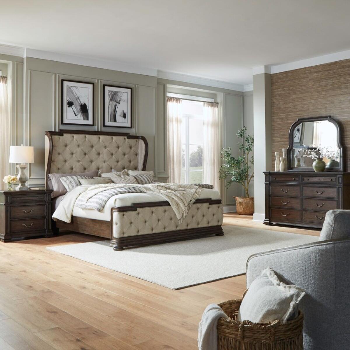 7c3d1c527b398d0ed2dca7332e1ed8c8 Provence Park King Shelter Bed, Dresser & Mirror, Night Stand - Image 1