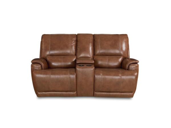 Burlington Leather Power Reclining Loveseat with Center Console Recliners Bassett Furniture