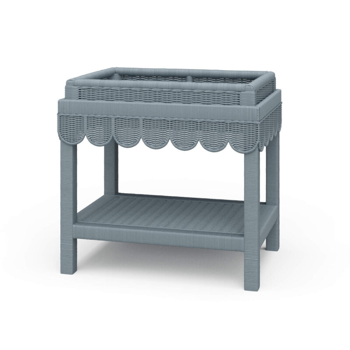 Scallop Rattan Side Table W/ Tray Chairside Tables Blue 2 Scallop Rattan Side Table W/ Tray Chairside Tables Blue 2