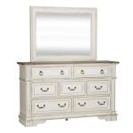 Abbey Park King Uph Sleigh Bed, Dresser & Mirror, Night Stand Bedroom Sets Antique White & Weathered Brown 10