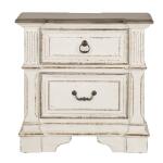 Abbey Park 2 Drawer Night Stand w/ Charging Station Nightstands Antique White & Weathered Brown 17
