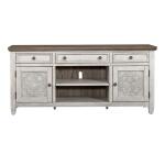 Heartland 66 Inch Tile TV Console Entertainment Stands Antique White w/ Tobacco Tops 14