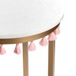 Saffron Round Marble Accent Table w/ Pink Tassels - Image 3