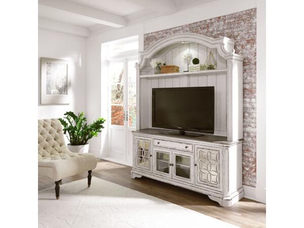 Magnolia Manor Entertainment Center Entertainment Stands Antique White & Weathered Bark