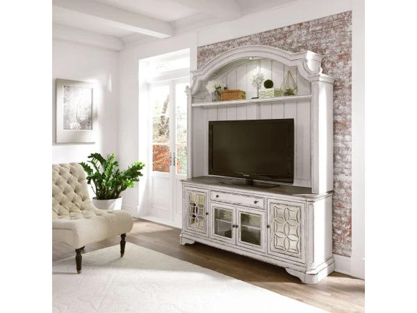 Magnolia Manor Entertainment Center Entertainment Stands Antique White & Weathered Bark