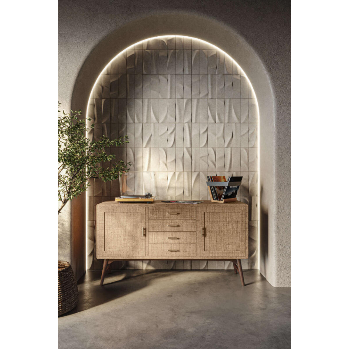 857bfbfe6d65763a31f33e72a9d83aff Pierre Mid Century Buffet/media W/ Raffia - Image 1