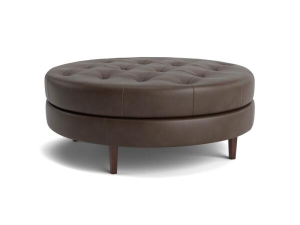 Delway Round Leather Ottoman Ottomans & Poufs Bassett Furniture