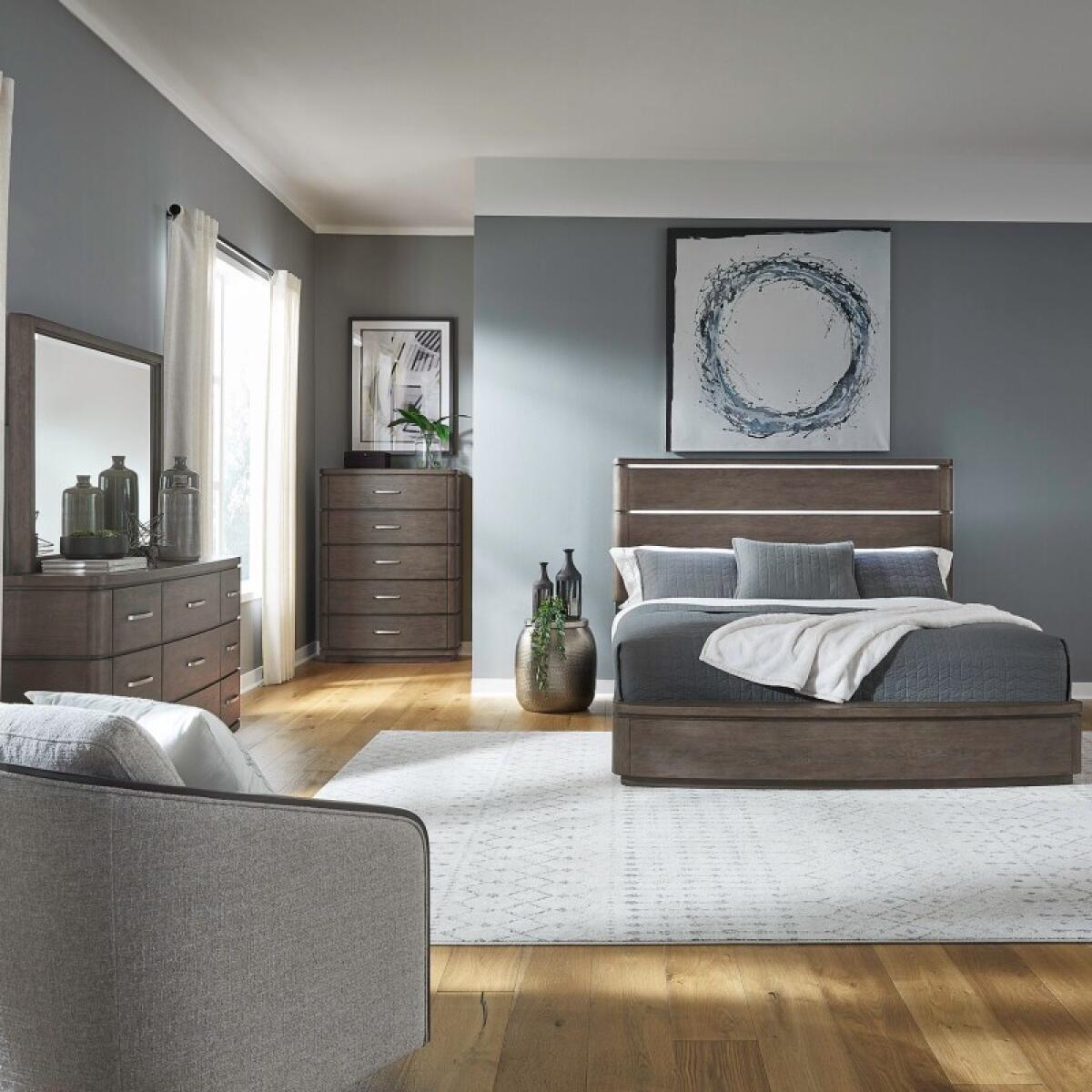 8e6ca3f6f4d8f2f29028549ae49637a1 King California Panel Bed, Dresser & Mirror, Chest - Image 1