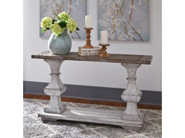Sedona Sofa Table Sofa Tables Heavy Distressed White w/ Gravel Tops