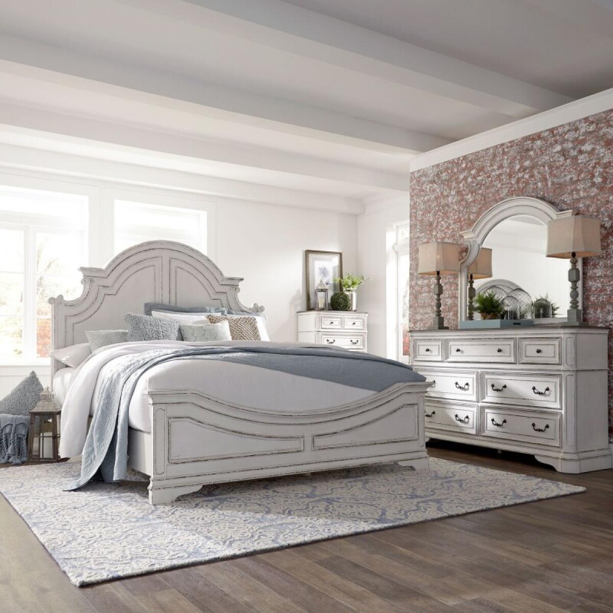 Magnolia Manor Queen Panel Bed, Dresser & Mirror, Chest Bedroom Sets Antique White & Weathered Bark 2 Magnolia Manor Queen Panel Bed, Dresser & Mirror, Chest Bedroom Sets Antique White & Weathered Bark 2
