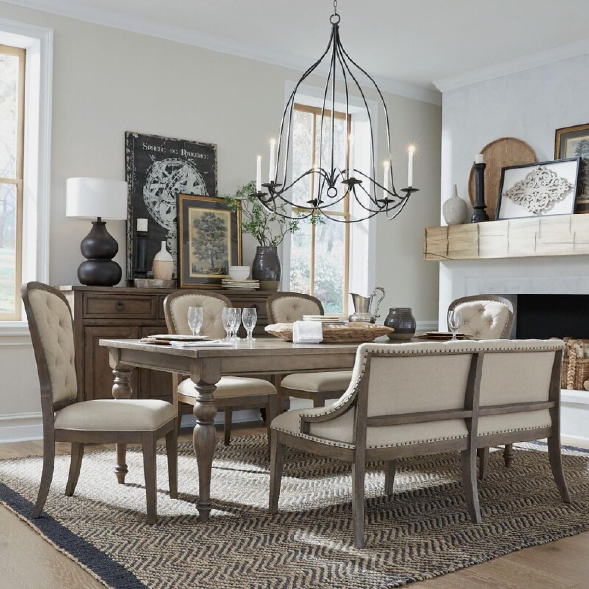 91c3a73c8d59f098770c99c987f963f4 Americana Farmhouse Optional 6 Piece Leg Table Set - Image 1