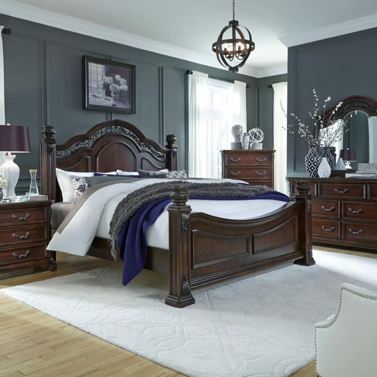 94b04aea61922cd1198d60ca6e14dec1 Messina Estates Queen Poster Bed, Dresser & Mirror, Night Stand - Image 1