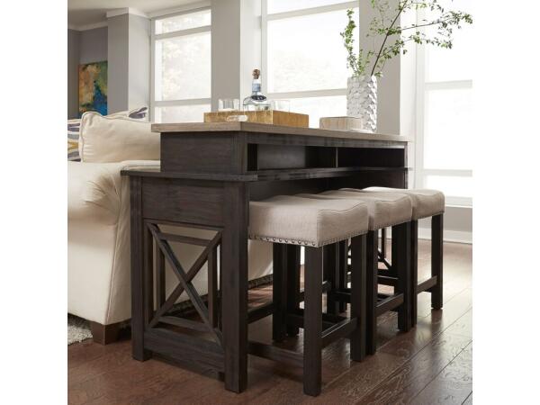 Heatherbrook 4 Piece Console Set (1-Console 3-Stools) Bar Furniture Bar Furniture