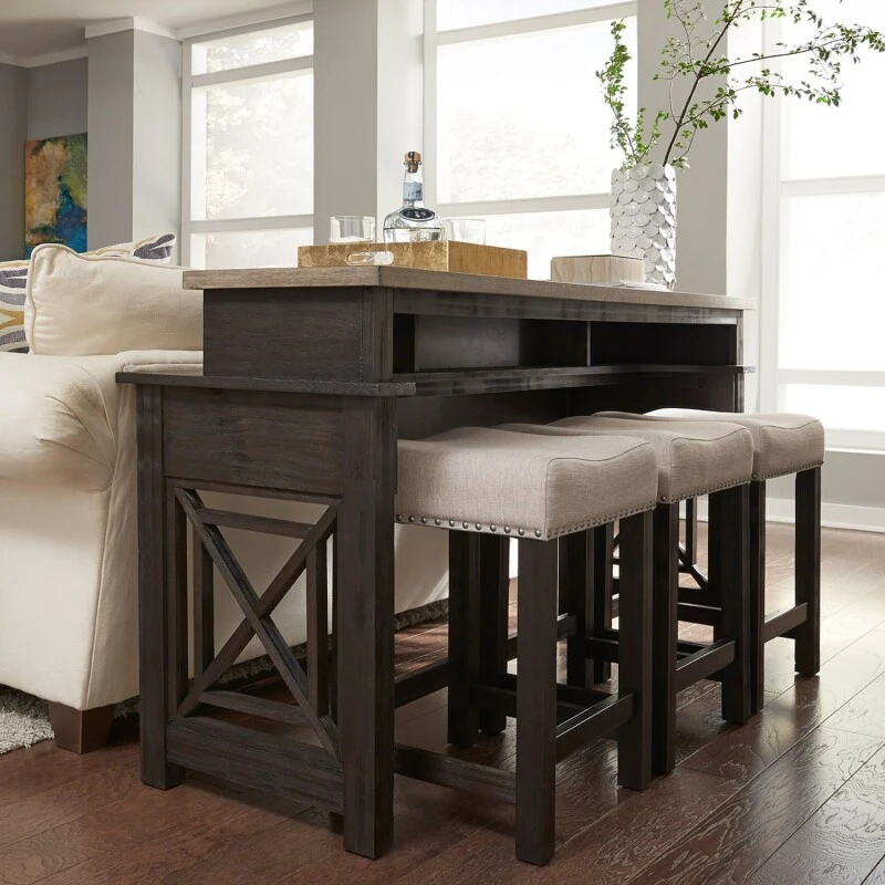 94b7113f269d356177f6d3b6e9cbe3f9 Heatherbrook 4 Piece Console Set (1-Console 3-Stools) - Image 1