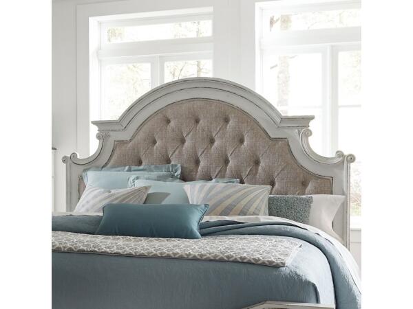 Magnolia Manor King Uph Panel Headboard Bed Parts Antique White & Weathered Bark
