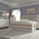 Abbey Park King Uph Sleigh Bed, Dresser & Mirror, Chest Bedroom Sets Antique White & Weathered Brown 7