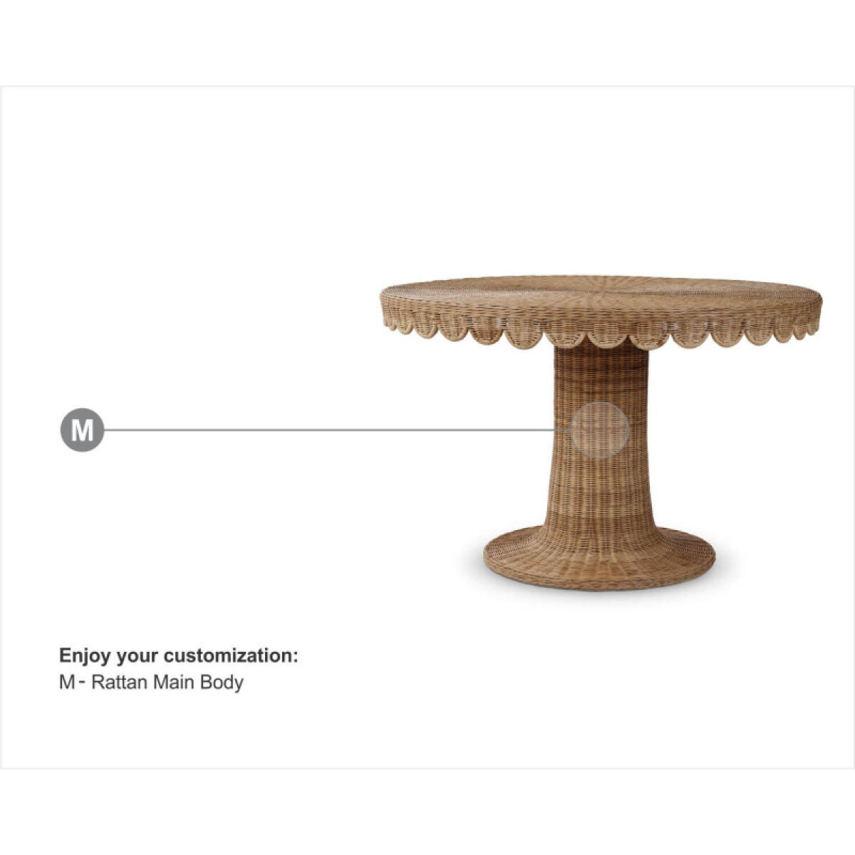 98a8a3b7b3a3c71edf26b6494ad247d5 Scalloped Round Rattan Dining Table 48'' - Image 1
