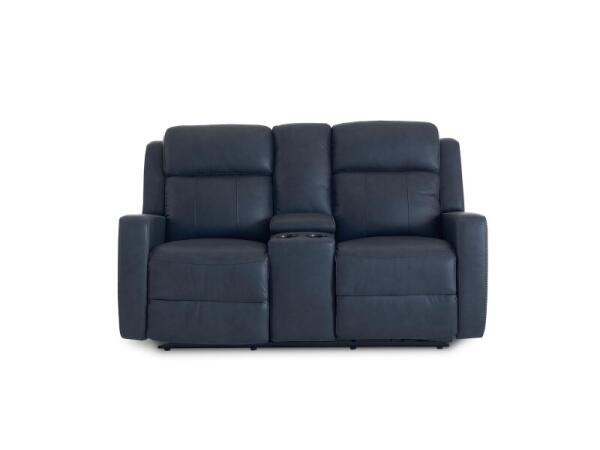 Norwood Leather Power Reclining Loveseat with Center Console Recliners Bassett Furniture