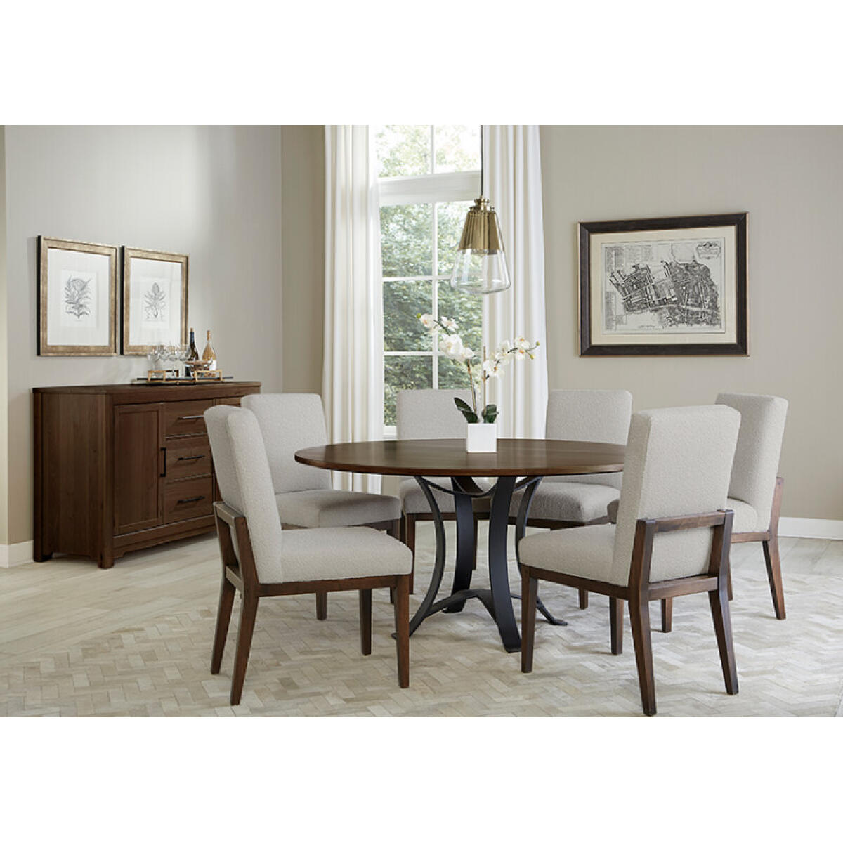 99b7127733b185da926856c175b82aa9 Crafted Cherry Dining by Ben & Erin Napier 48 inch ROUND TABLE w/ Metal Base - Image 1