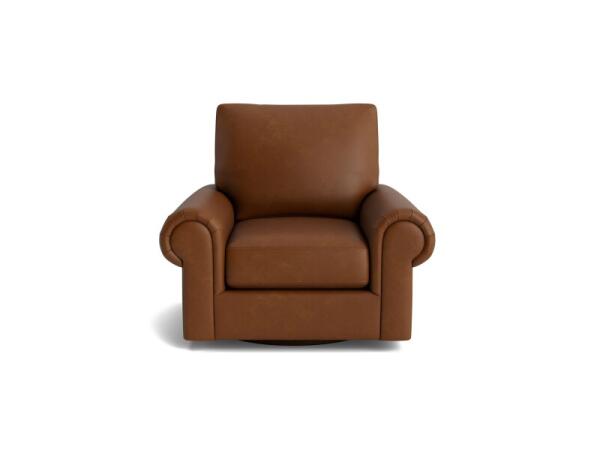 True Custom™ True CustomÂ® Leather Large Panel Arm Swivel Chair Chairs Bassett Furniture