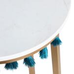 Saffron Round Marble Accent Table w/ Teal Blue Tassels - Image 4