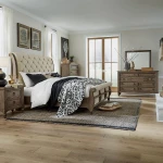 Americana Farmhouse King California Sleigh Bed, Dresser & Mirror, Chest, Night Stand