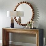 Cyra Wood Round Mirror, Walnut Mirrors Brown 16