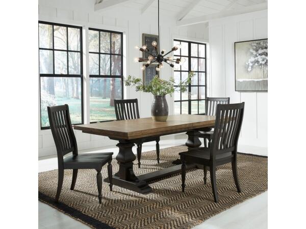 Harvest Home 5 Piece Trestle Table Set Dining Sets Brown