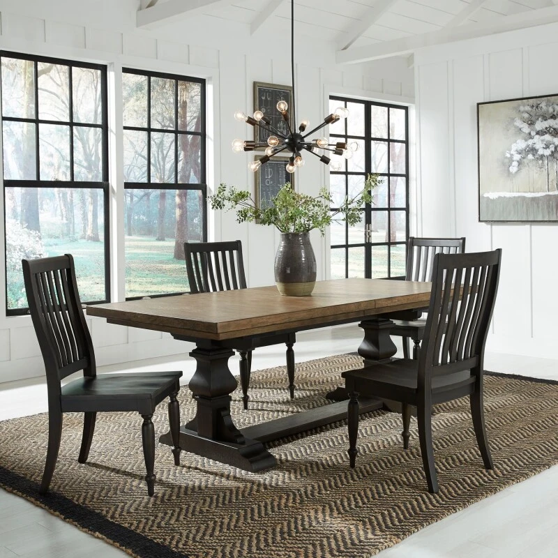 9f6e4bdc45eb07c691e4bb0728b699ef Harvest Home 5 Piece Trestle Table Set - Image 1
